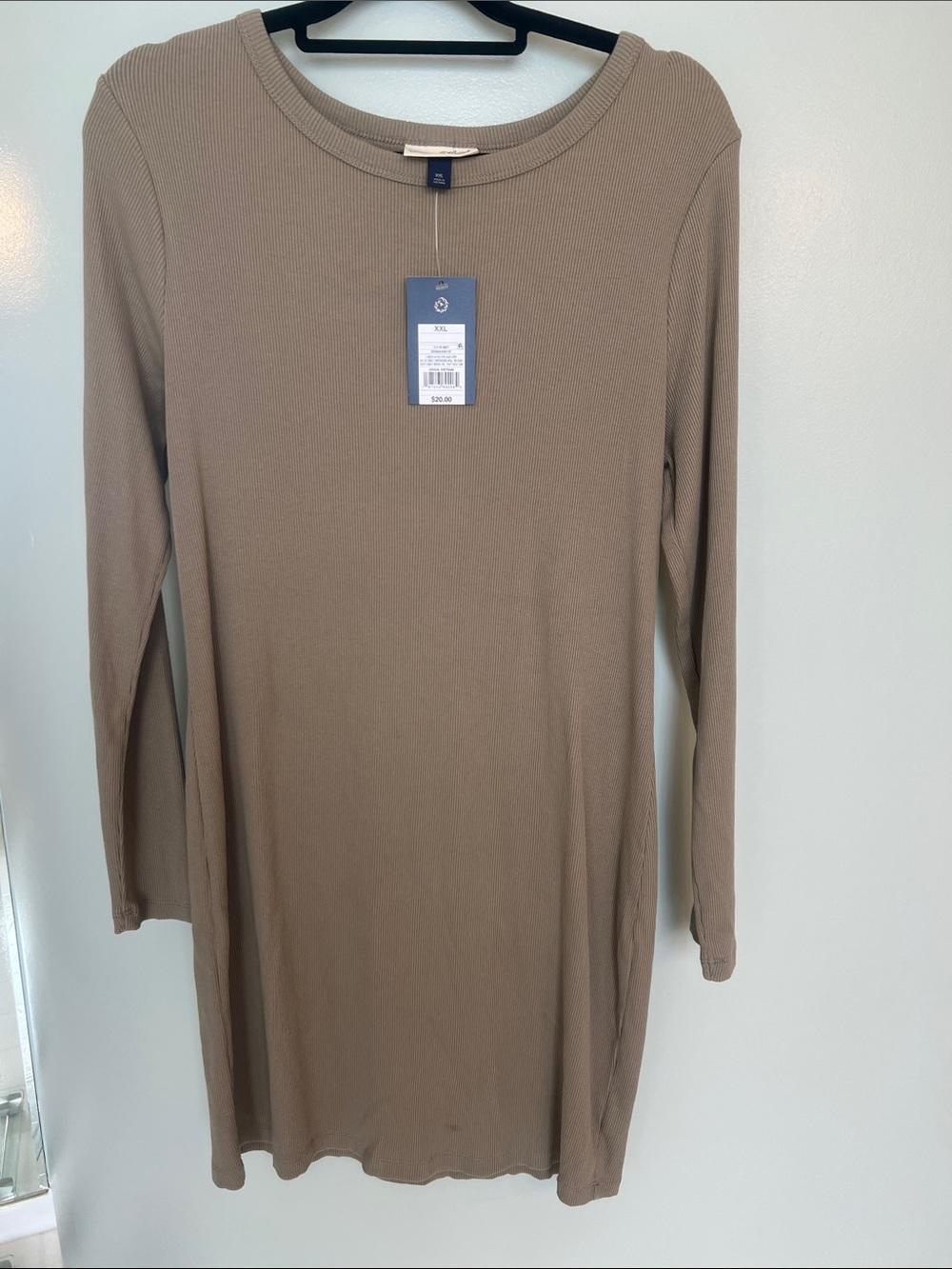 Universal Thread Ribbed Long Sleeve Tunic in Taupe Brown
